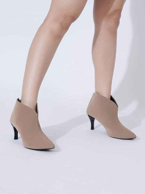 Women’s Beige Pencil Heel Boots – Stylish High Heel Ankle Boots for Party & Evening Wear