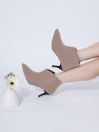 Women’s Beige Pencil Heel Boots – Stylish High Heel Ankle Boots for Party & Evening Wear